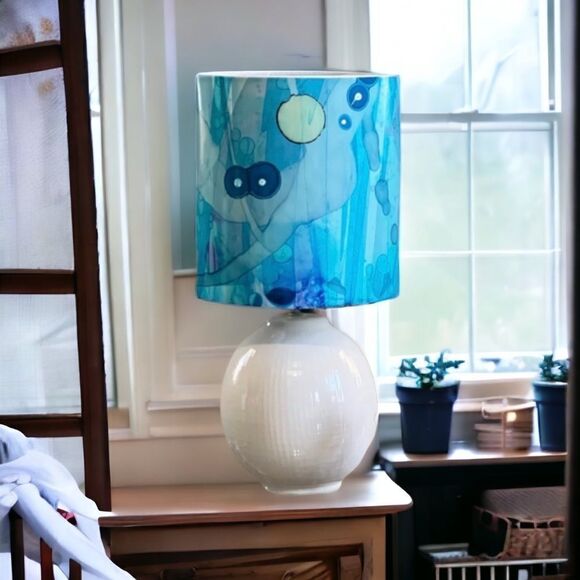 HANDCRAFTED Accent Lamp with Hand-Painted Shade (Shades of Blue) - Picture 6 of 12